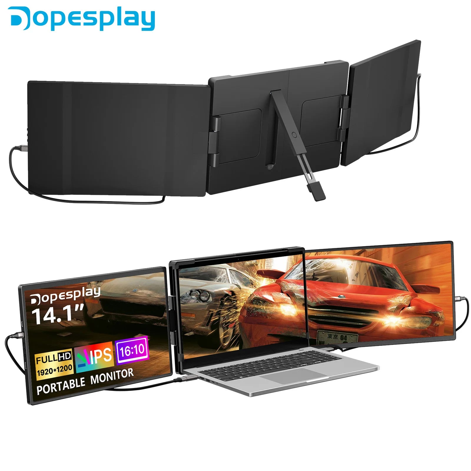 Dopesplay 14.1inch Portable Monitors 1200P FHD IPS Single Dual Second Screen Extender Display For Phone PC Mac 13.3-17" Laptops