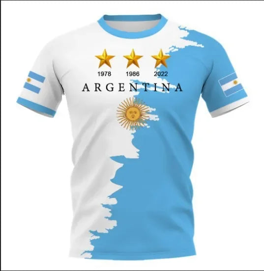 2025 Men's T-shirt 3D Printing Argentina Original Football Shirt Fashion Trend Printing Breathable Short-sleeved Sportswear