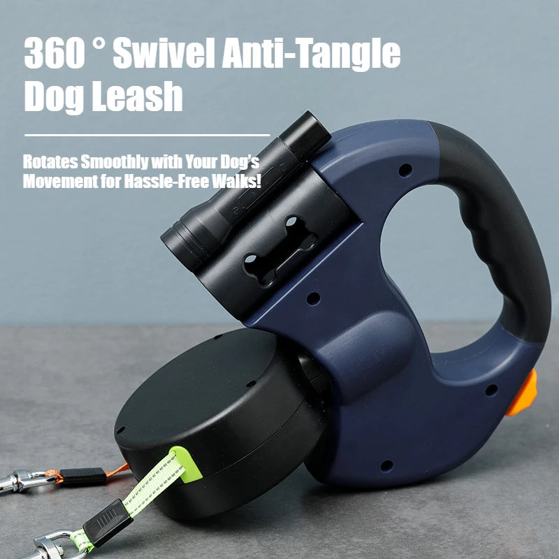 2-in-1 Retractable Dog Harness for Dual Dogs – Reflective Leash Dog Accessories with Built-in Flashlight & Anti-Tangle Clip