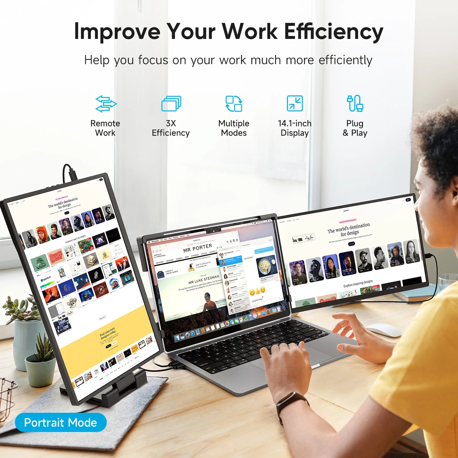 Dopesplay 14.1inch Portable Monitors 1200P FHD IPS Single Dual Second Screen Extender Display For Phone PC Mac 13.3-17" Laptops