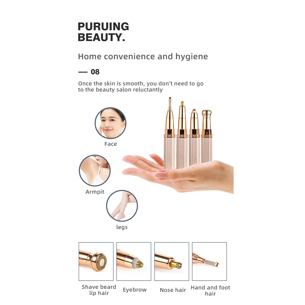 Micro Epilator for Ladies Eyebrow Trimmer Woman Epilator Machine Electric 4 In 1 Wet and Dry Use Painless Hair Remover Shaver