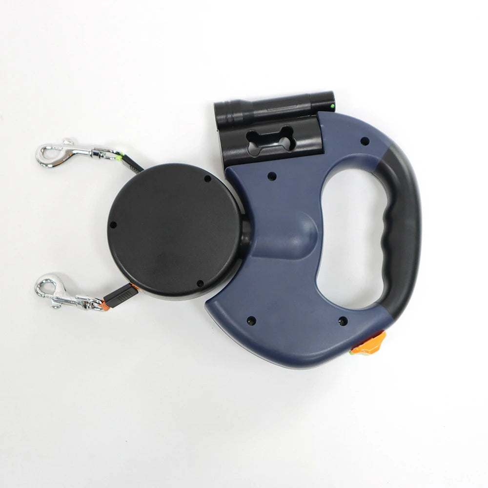 2-in-1 Retractable Dog Harness for Dual Dogs – Reflective Leash Dog Accessories with Built-in Flashlight & Anti-Tangle Clip