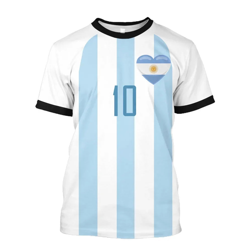 2025 Men's T-shirt 3D Printing Argentina Original Football Shirt Fashion Trend Printing Breathable Short-sleeved Sportswear