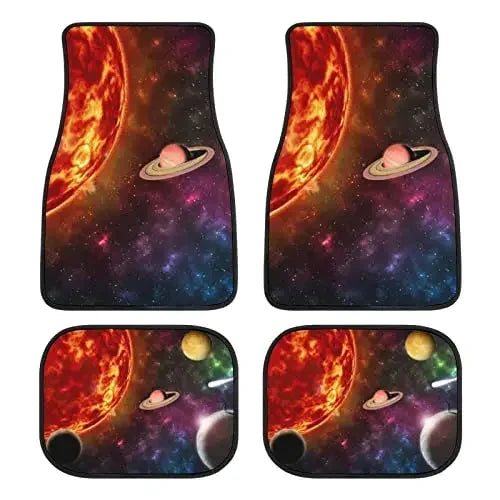 Car Floor Mat 4 Piece Sets Starry Night Universal All Weather Waterproof Driver Heel Pad Protector-Full Set Front & Rear Carpet