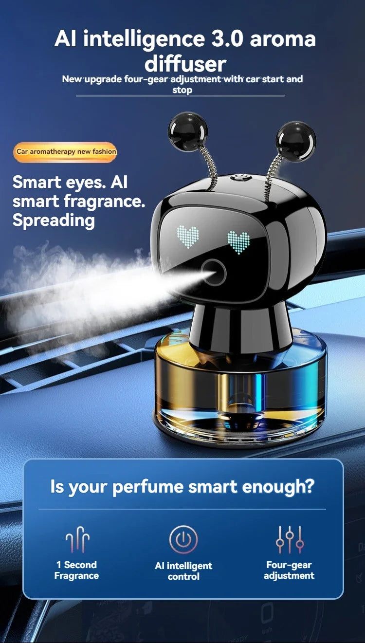 XMSJ Smart Car Air Freshener AI Rechargeable Car Aroma Diffuser Smart eyes 4 Levels of Adjustable Intelligent Car Diffuser Gift