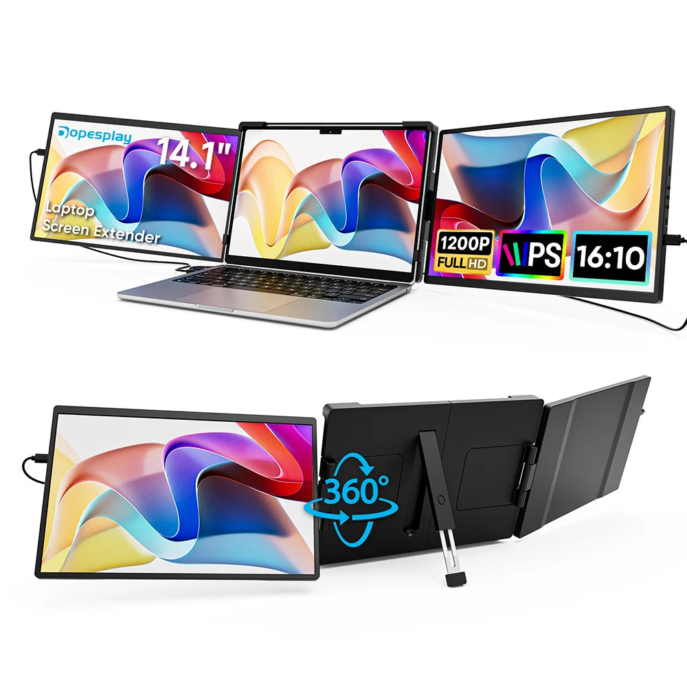 Dopesplay 14.1inch Portable Monitors 1200P FHD IPS Single Dual Second Screen Extender Display For Phone PC Mac 13.3-17" Laptops