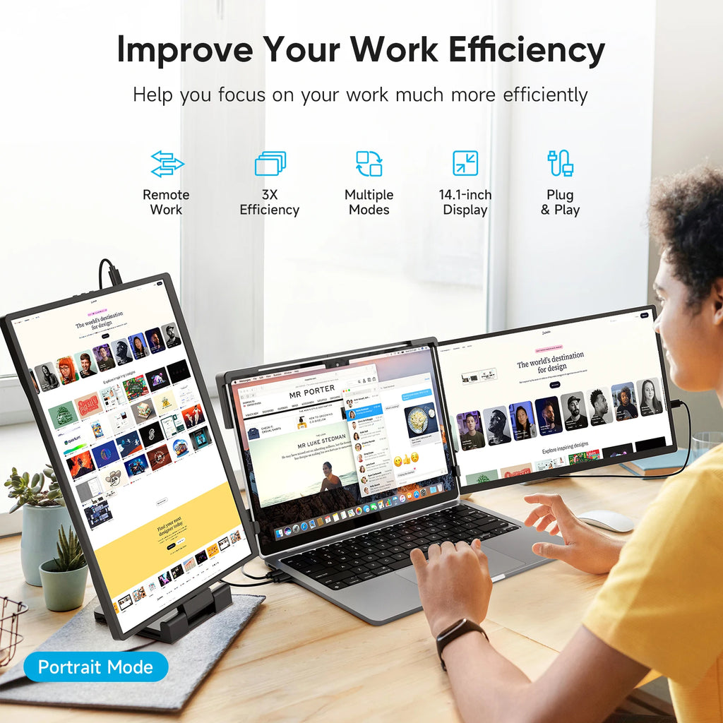 Dopesplay 14.1inch Portable Monitors 1200P FHD IPS Single Dual Second Screen Extender Display For Phone PC Mac 13.3-17" Laptops