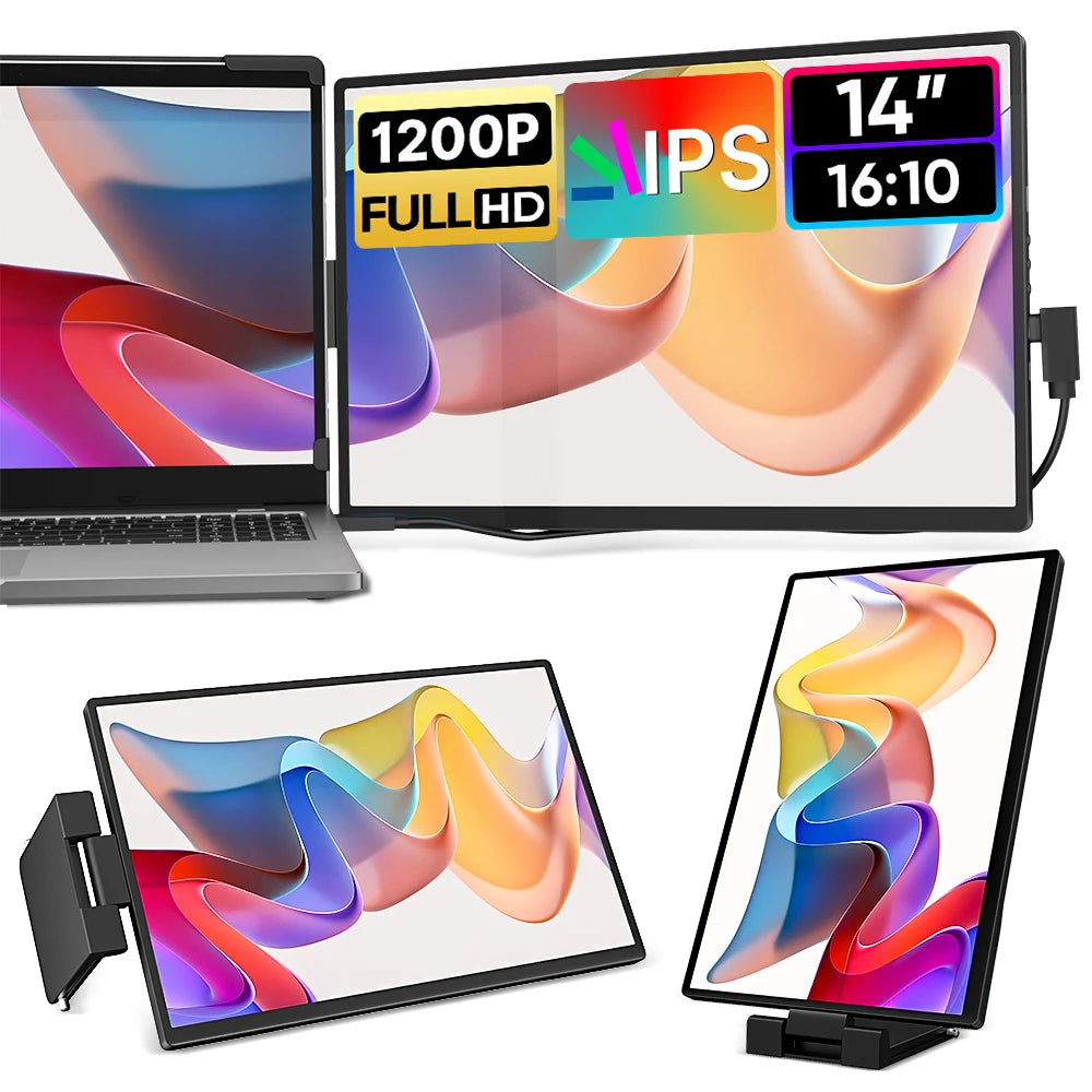 Dopesplay 14.1inch Portable Monitors 1200P FHD IPS Single Dual Second Screen Extender Display For Phone PC Mac 13.3-17" Laptops