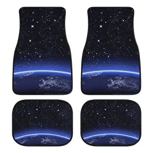 Car Floor Mat 4 Piece Sets Starry Night Universal All Weather Waterproof Driver Heel Pad Protector-Full Set Front & Rear Carpet