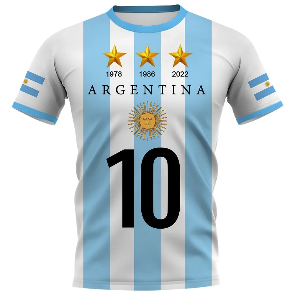 2025 Men's T-shirt 3D Printing Argentina Original Football Shirt Fashion Trend Printing Breathable Short-sleeved Sportswear
